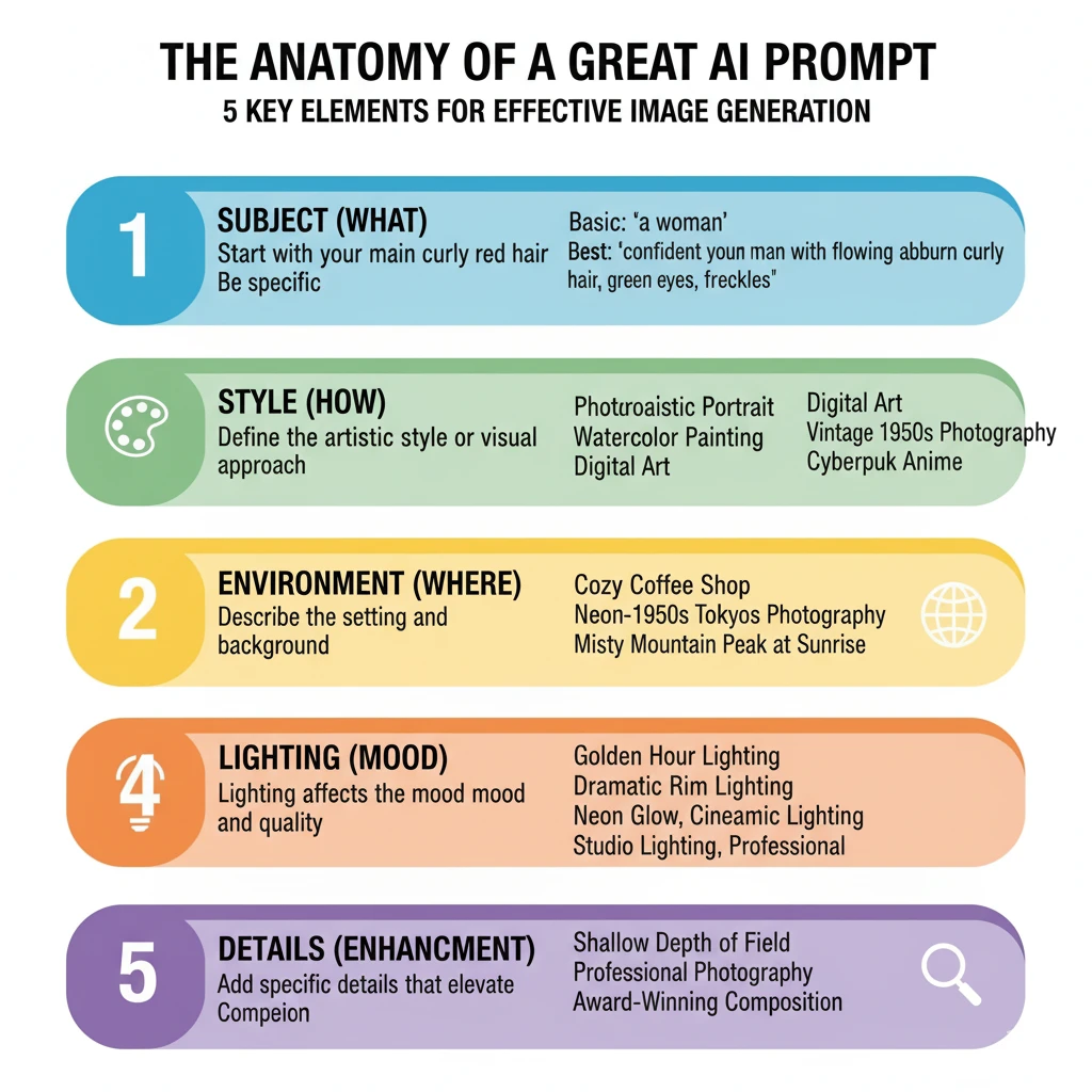 Diagram showing the five key elements of an effective AI prompt