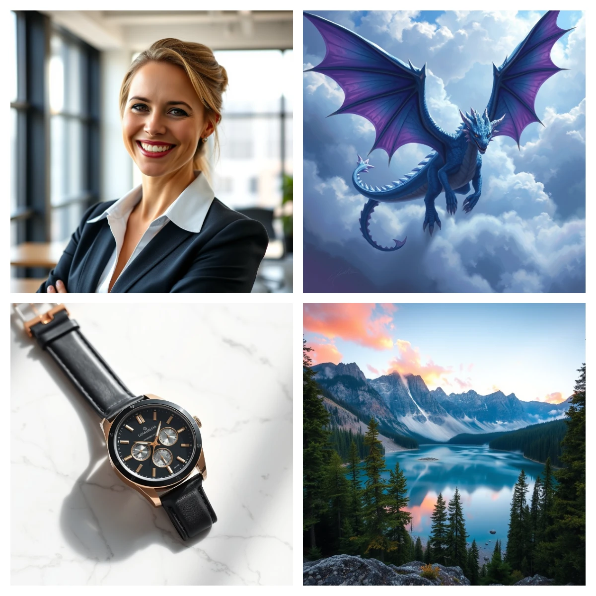 Collection of four AI-generated images showcasing each prompt formula